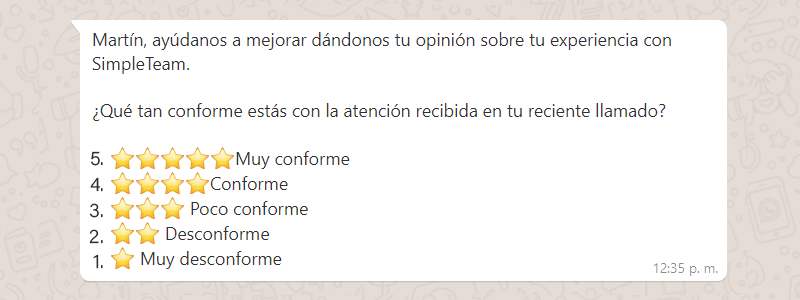 Encuesta de satisfacción por WhatsApp Business