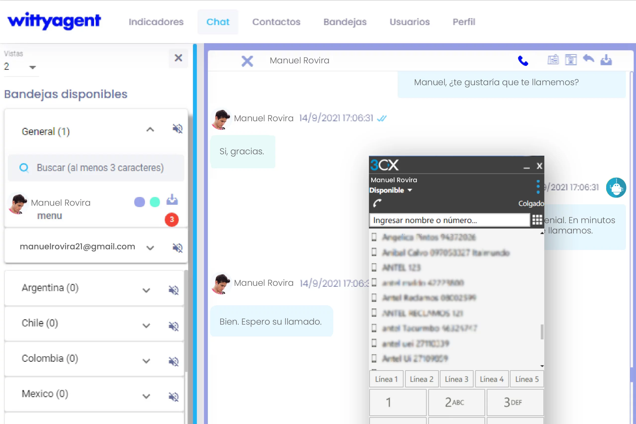 Interface Wittysuite integración telefónica